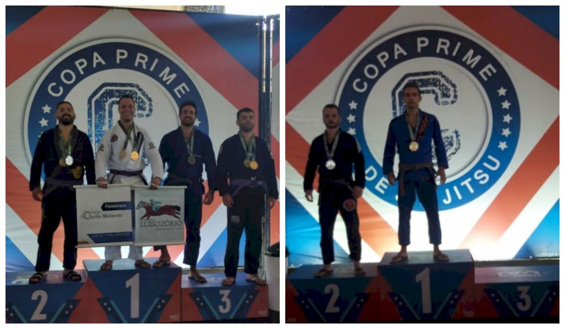 Lucas Moraes (1º lugar na foto da esq.) se sagrou campeão na categoria Master 1/Faixa Roxa/Peso Médio e no Absoluto. Ricardo Finoquete (1º lugar na foto da dir.) foi campeão na categoria Master 1/Faixa Marrom/Peso Leve e 3º no Absoluto.