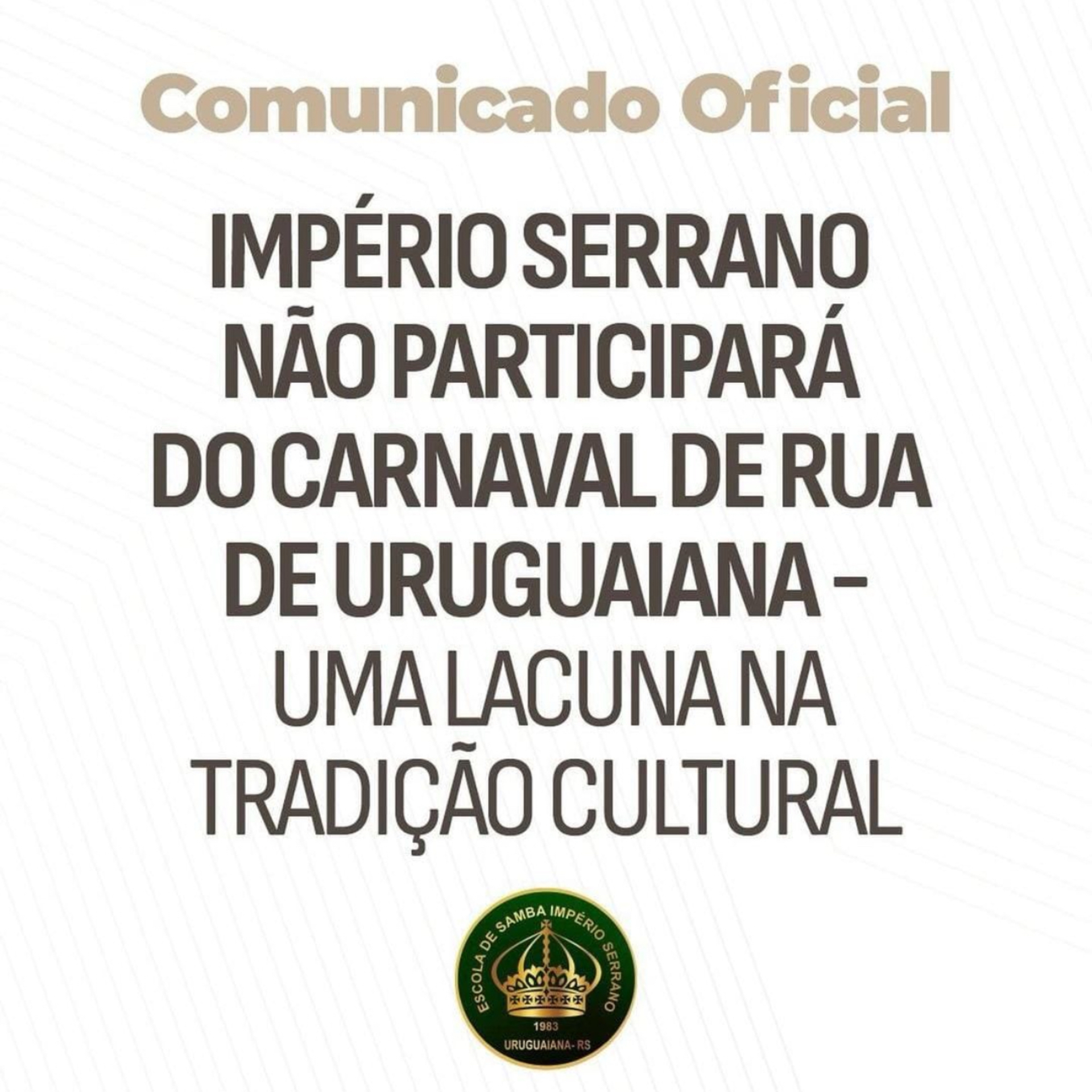 OAB Barro Preto - Império Serrano não participará do Carnaval Fora de Época de Uruguaiana