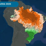 Anomalia de precipitação prevista para a primavera de 2026 no Brasil, conforme previsão da Climatempo. Crédito: StormGeo Company.
